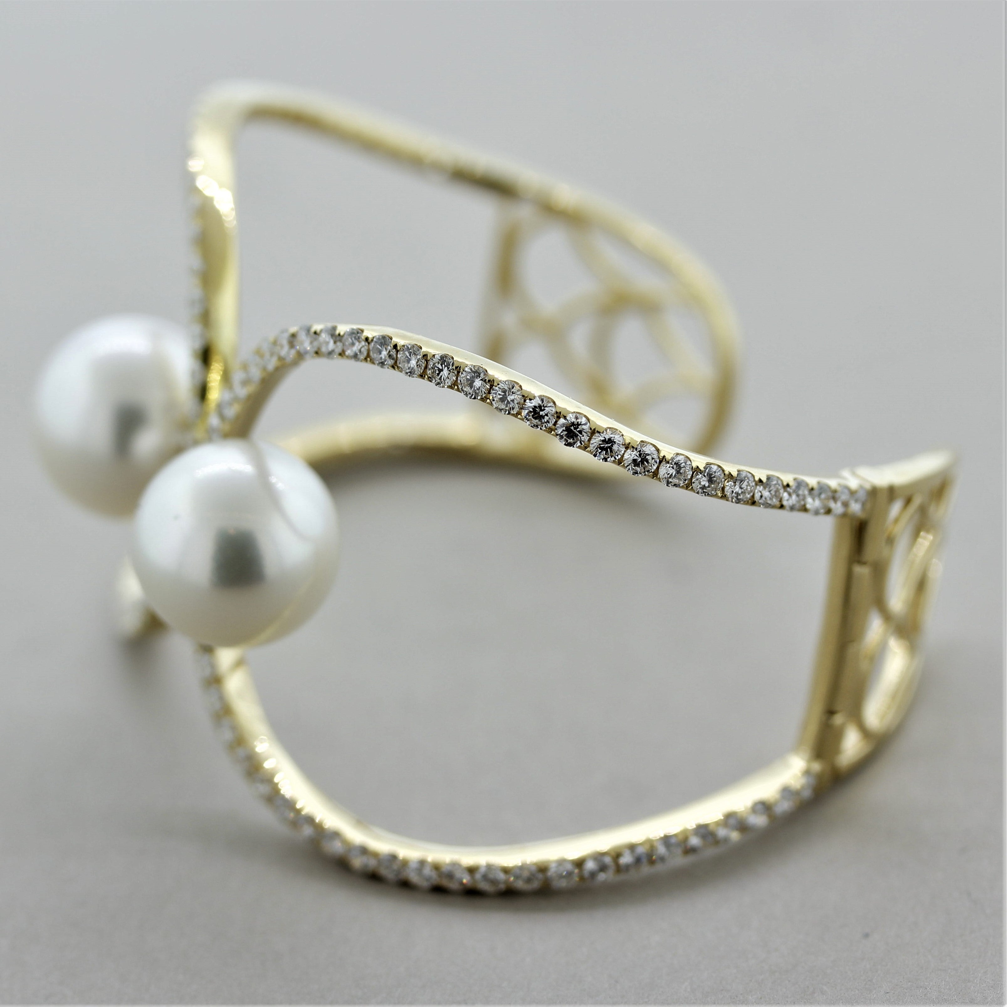 South Sea Pearl Diamond Gold Cuff Bracelet