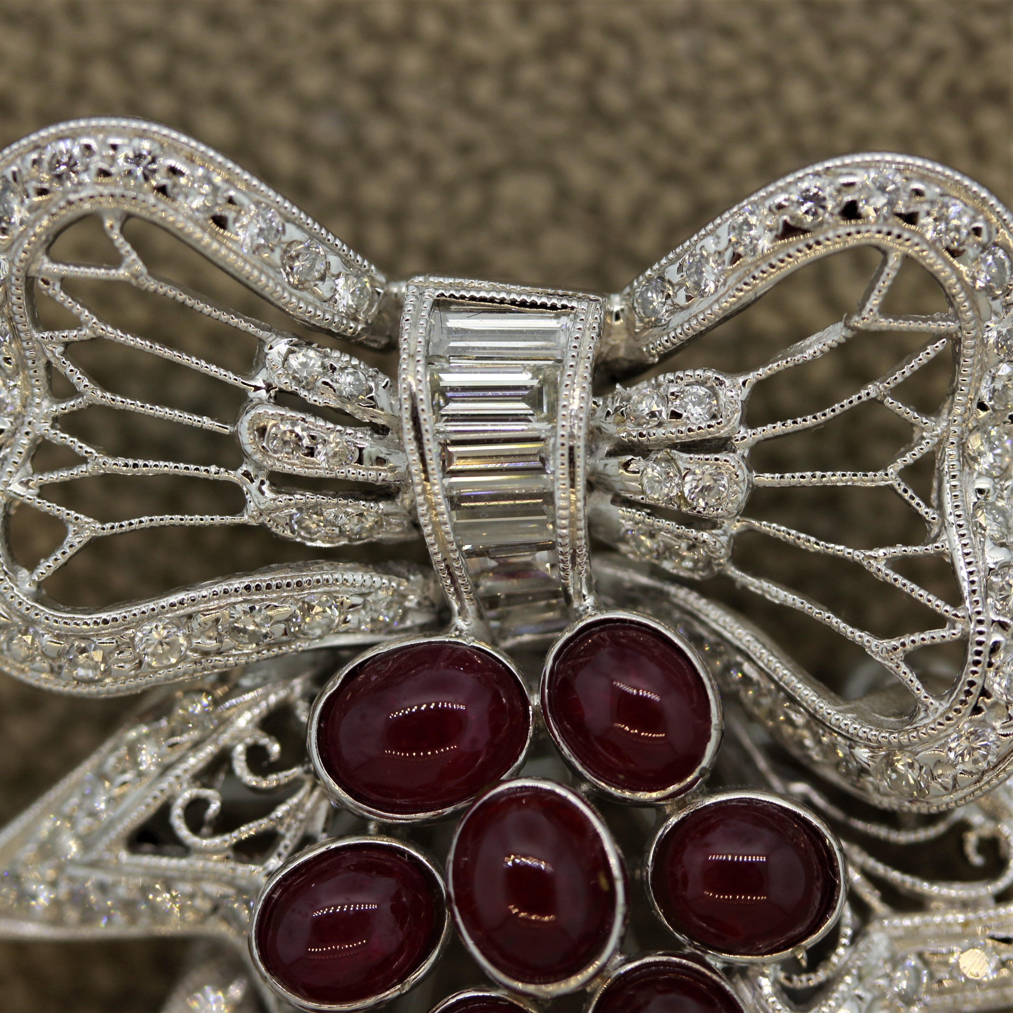 Diamond Ruby Gold Mistletoe Brooch