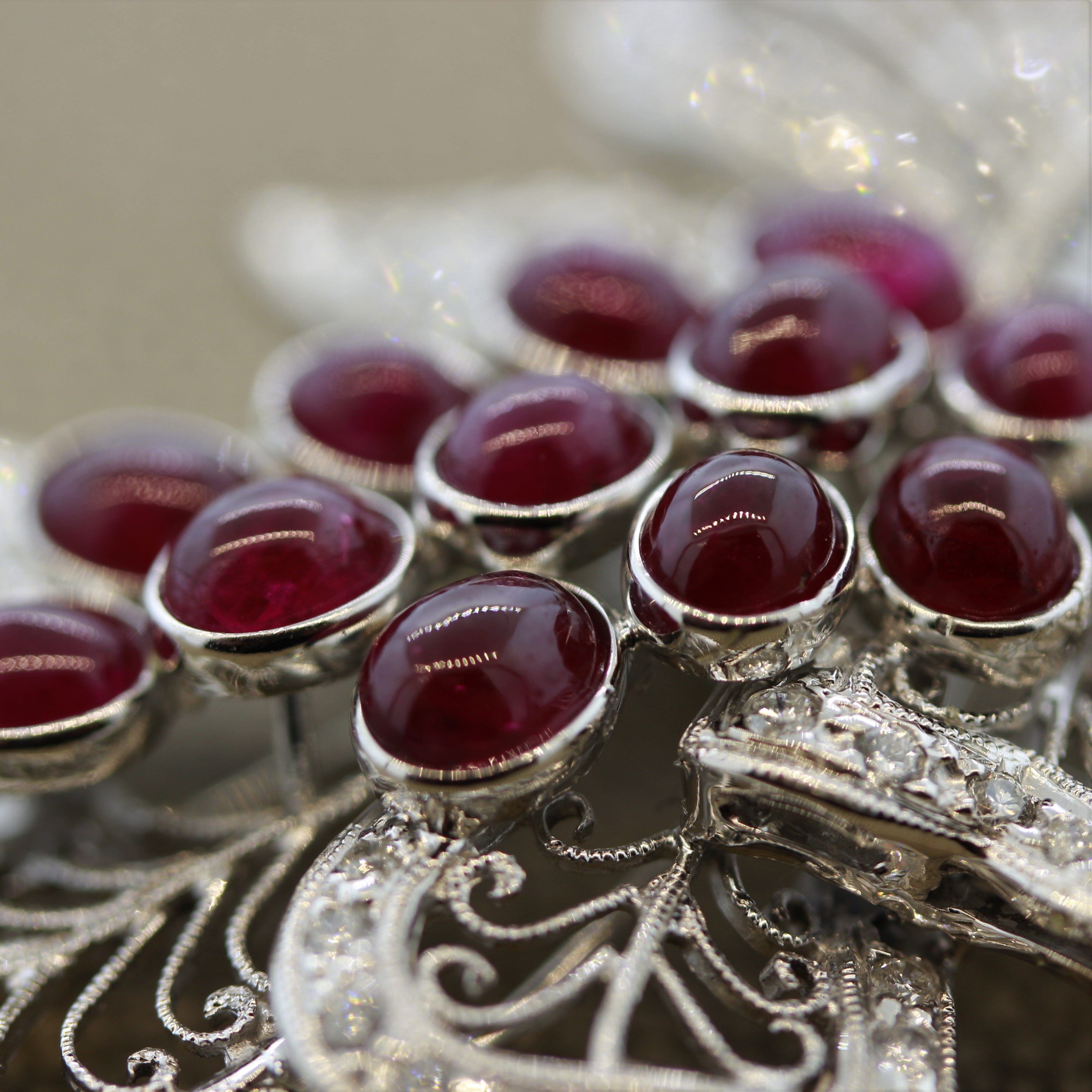 Diamond Ruby Gold Mistletoe Brooch