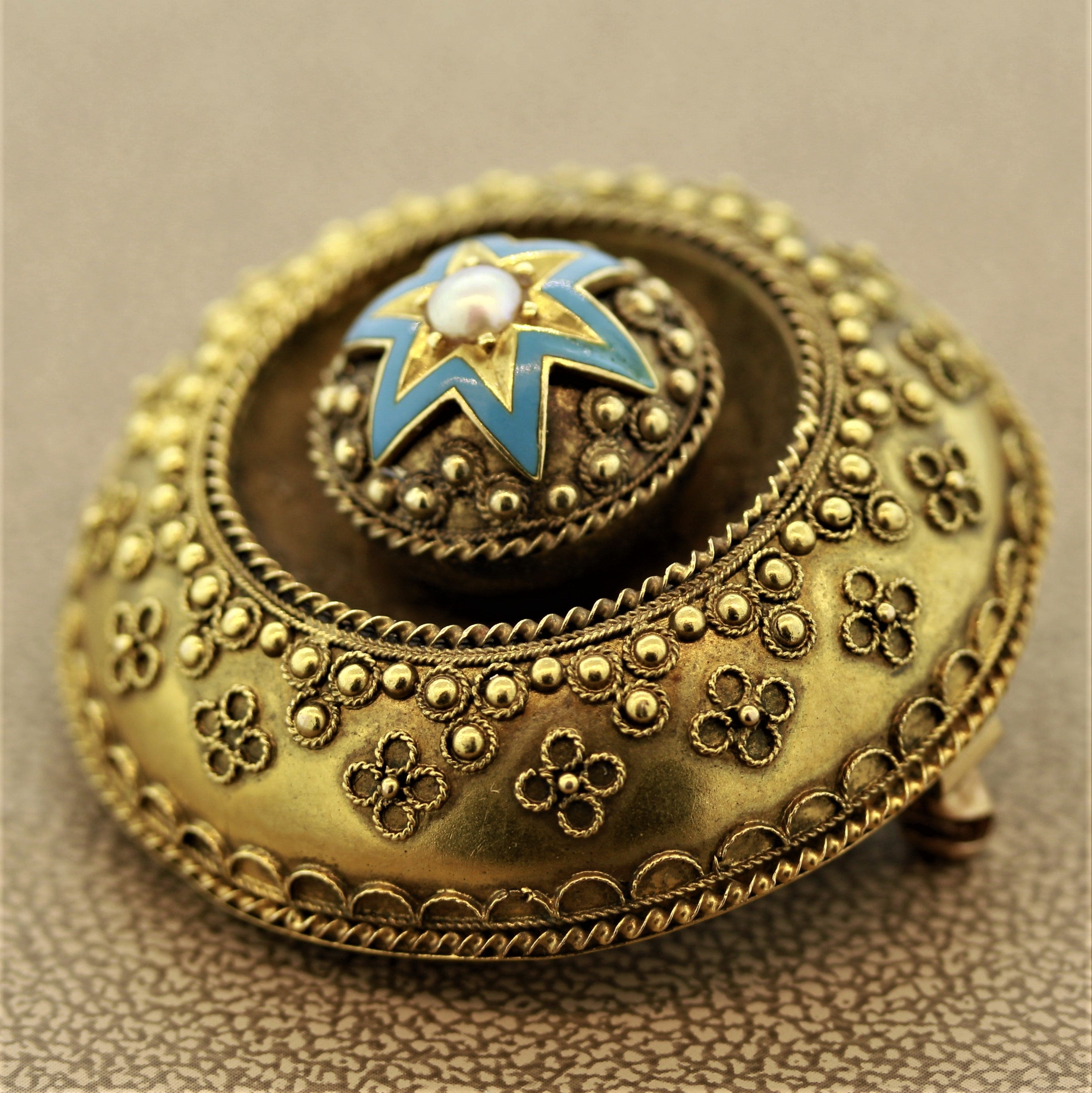 Victorian Pearl Enamel Gold Brooch