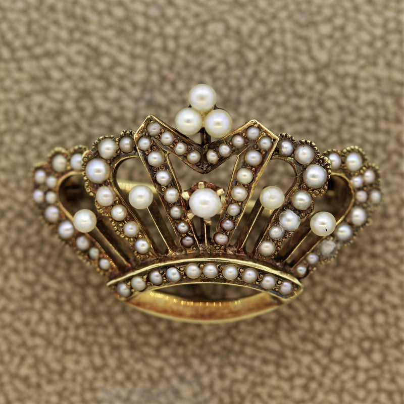 Antique Seed-Pearl Gold Crown Brooch-Pendant – jeweleretteandco