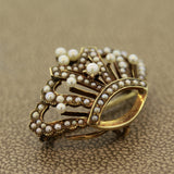 Antique Seed-Pearl Gold Crown Brooch-Pendant