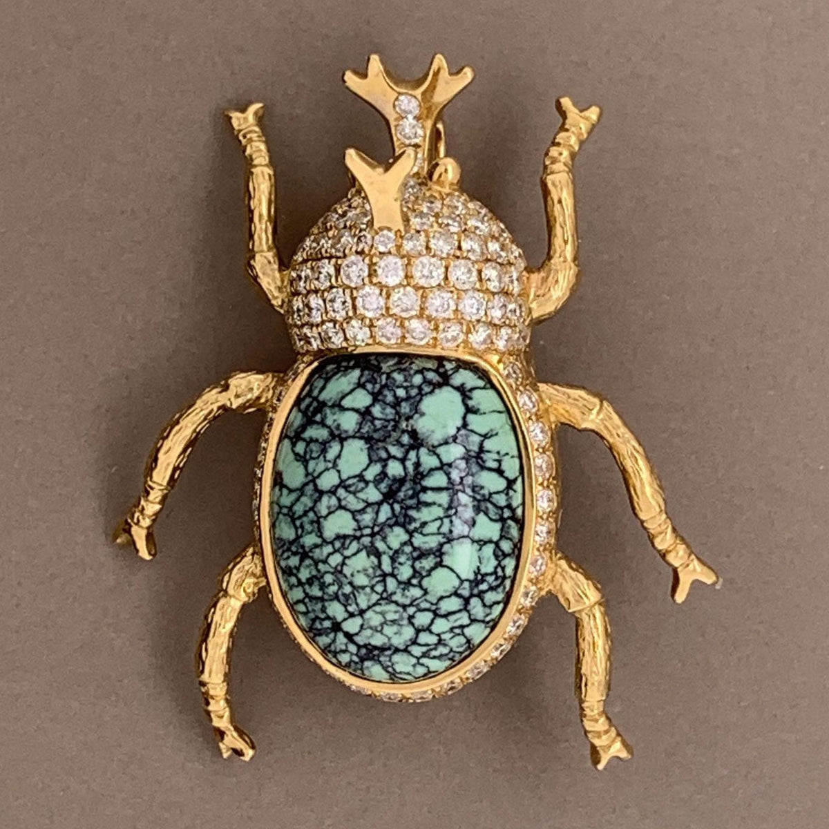 Diamond Turquoise Beetle Pendant-Brooch