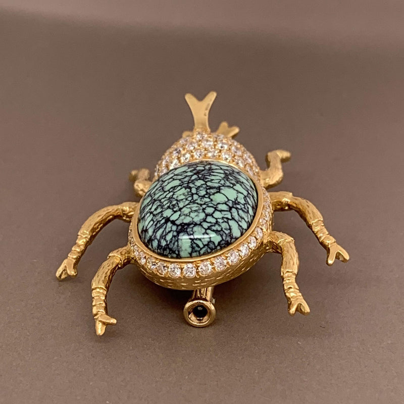 Diamond Turquoise Beetle Pendant-Brooch