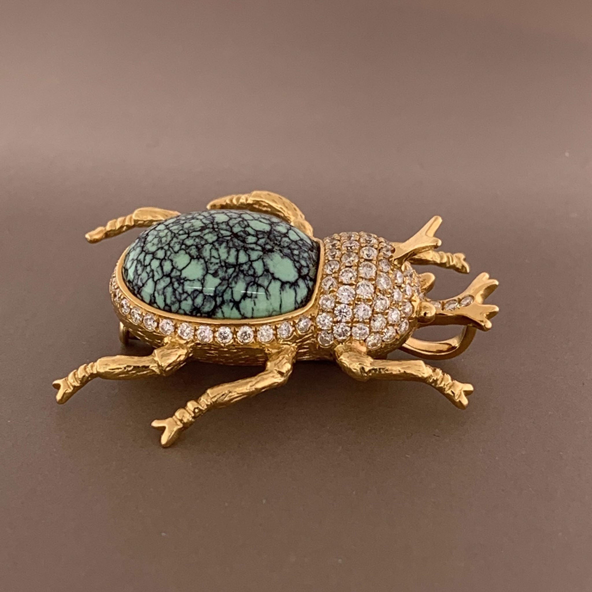 Diamond Turquoise Beetle Pendant-Brooch