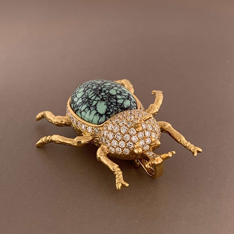 Diamond Turquoise Beetle Pendant-Brooch