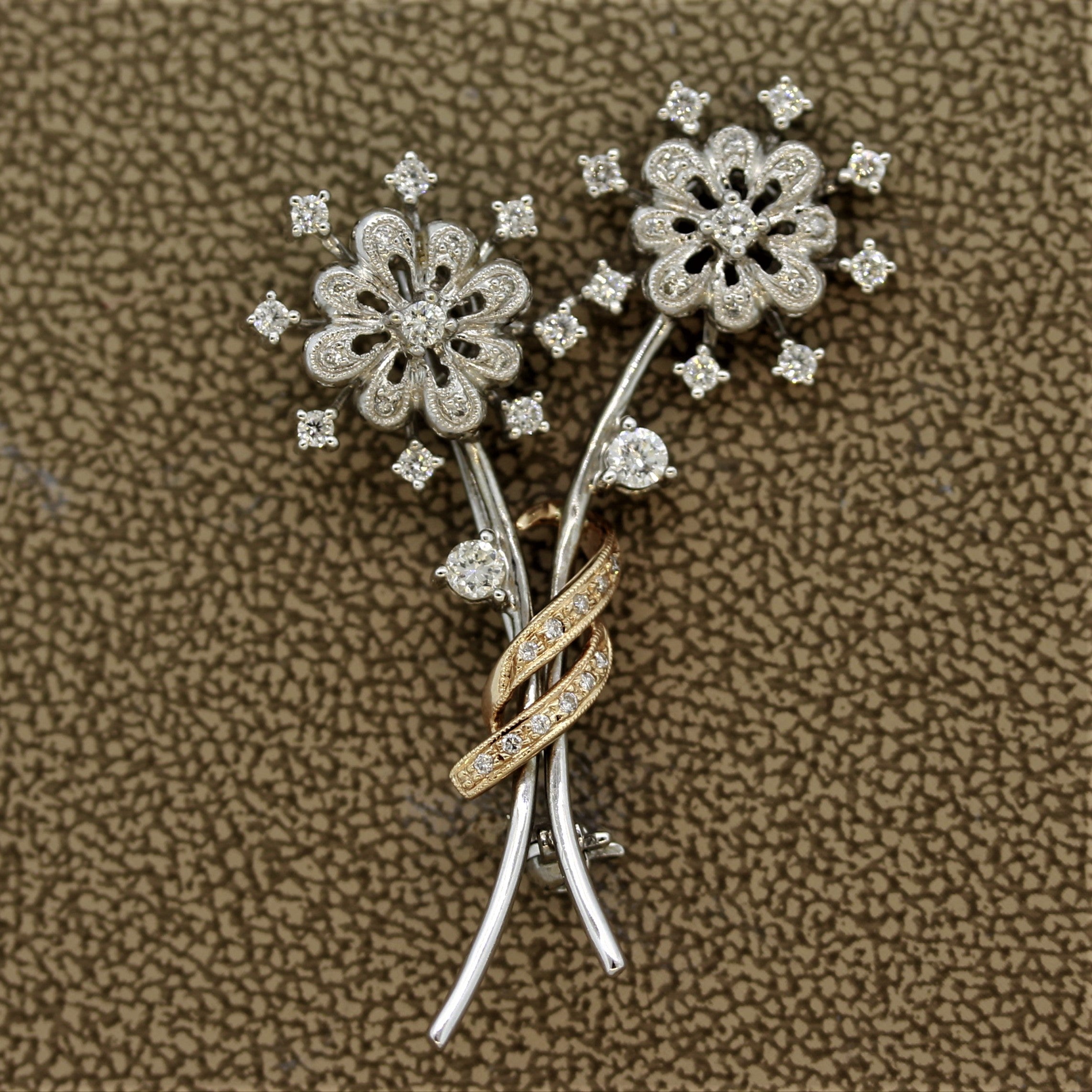 Diamond Gold Flower Pin Brooch