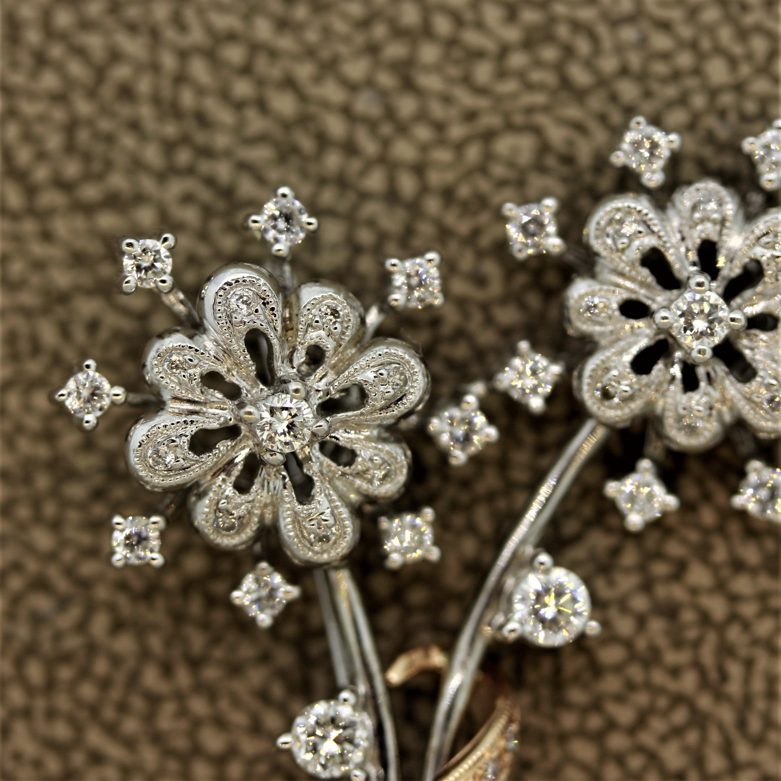 Diamond Gold Flower Pin Brooch