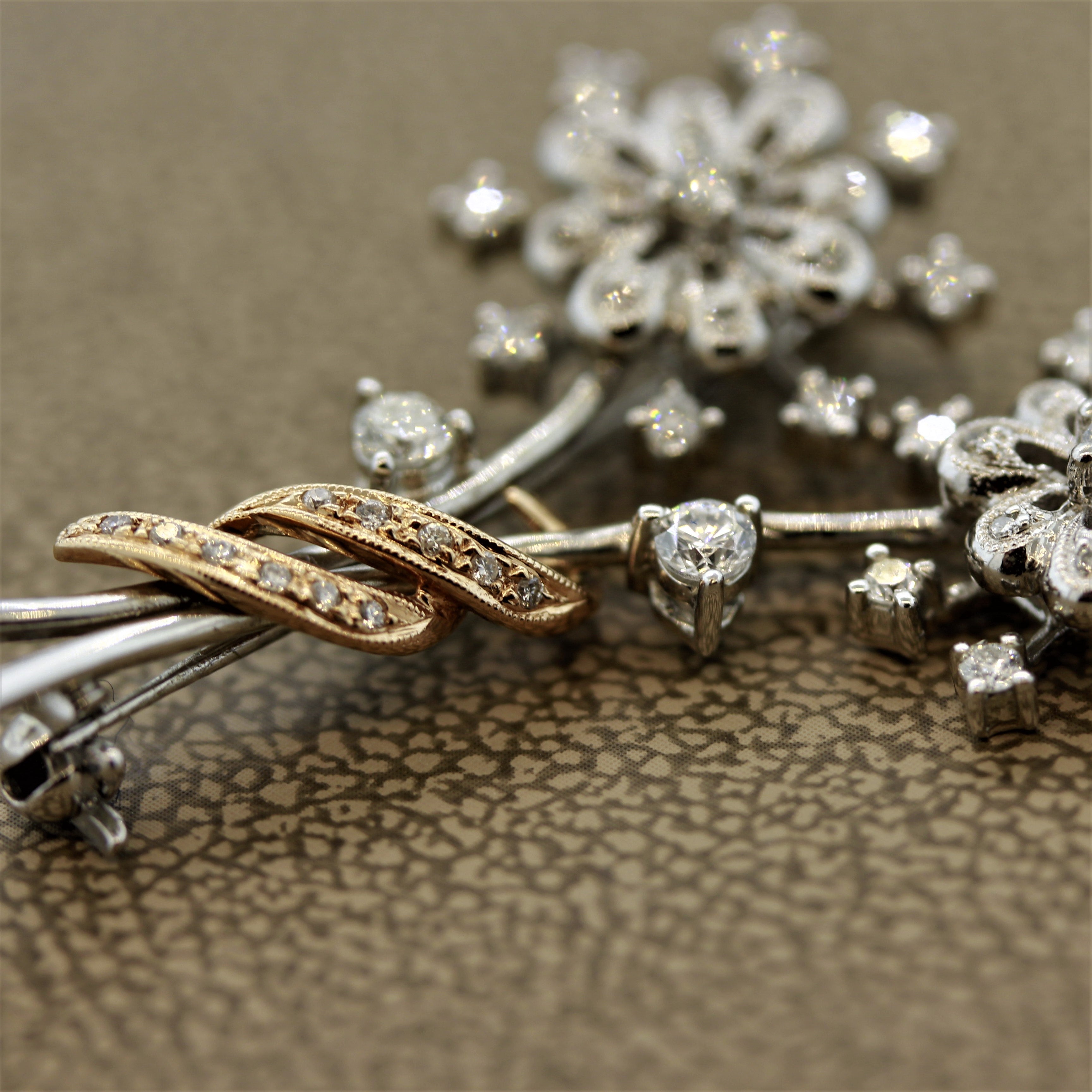 Diamond Gold Flower Pin Brooch