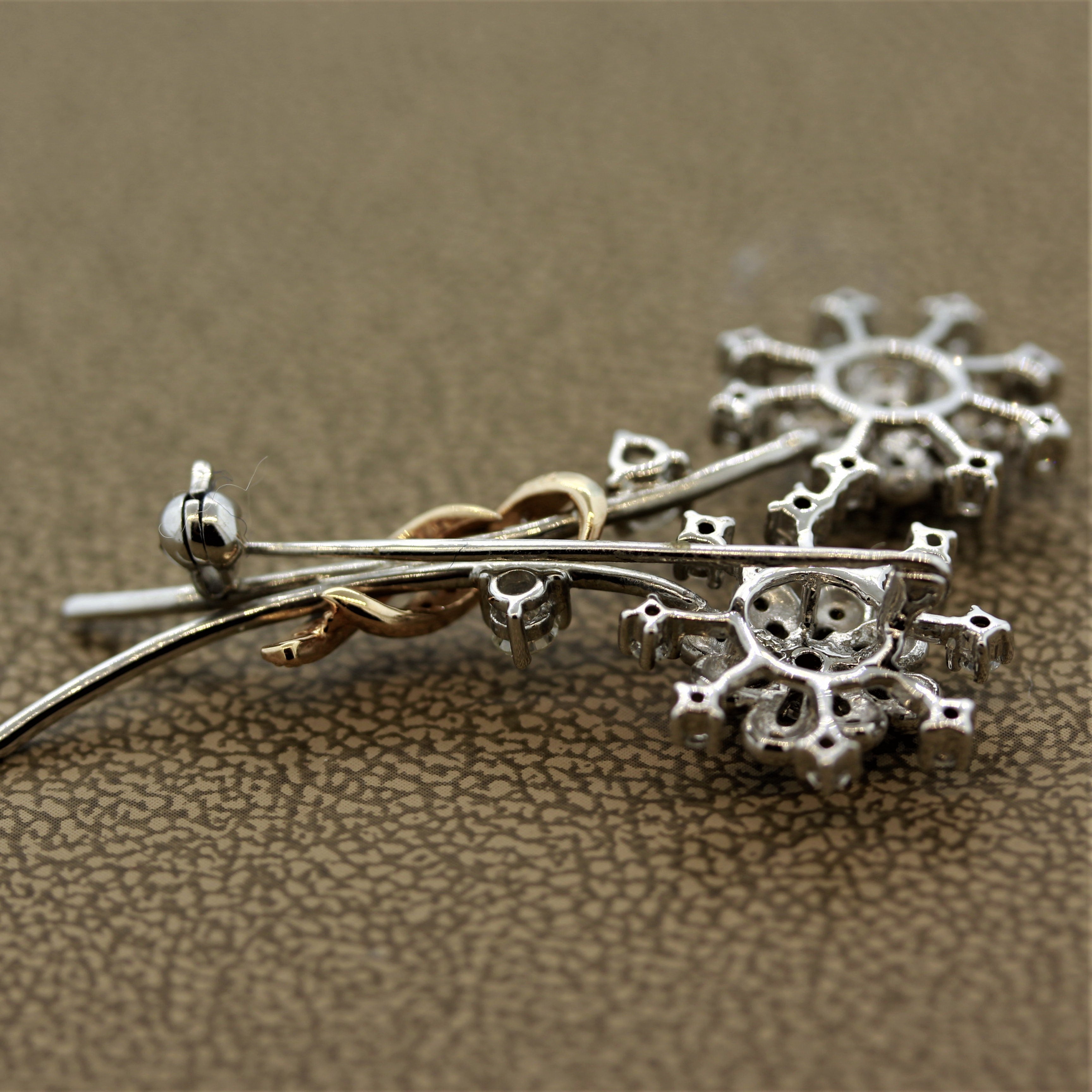 Diamond Gold Flower Pin Brooch