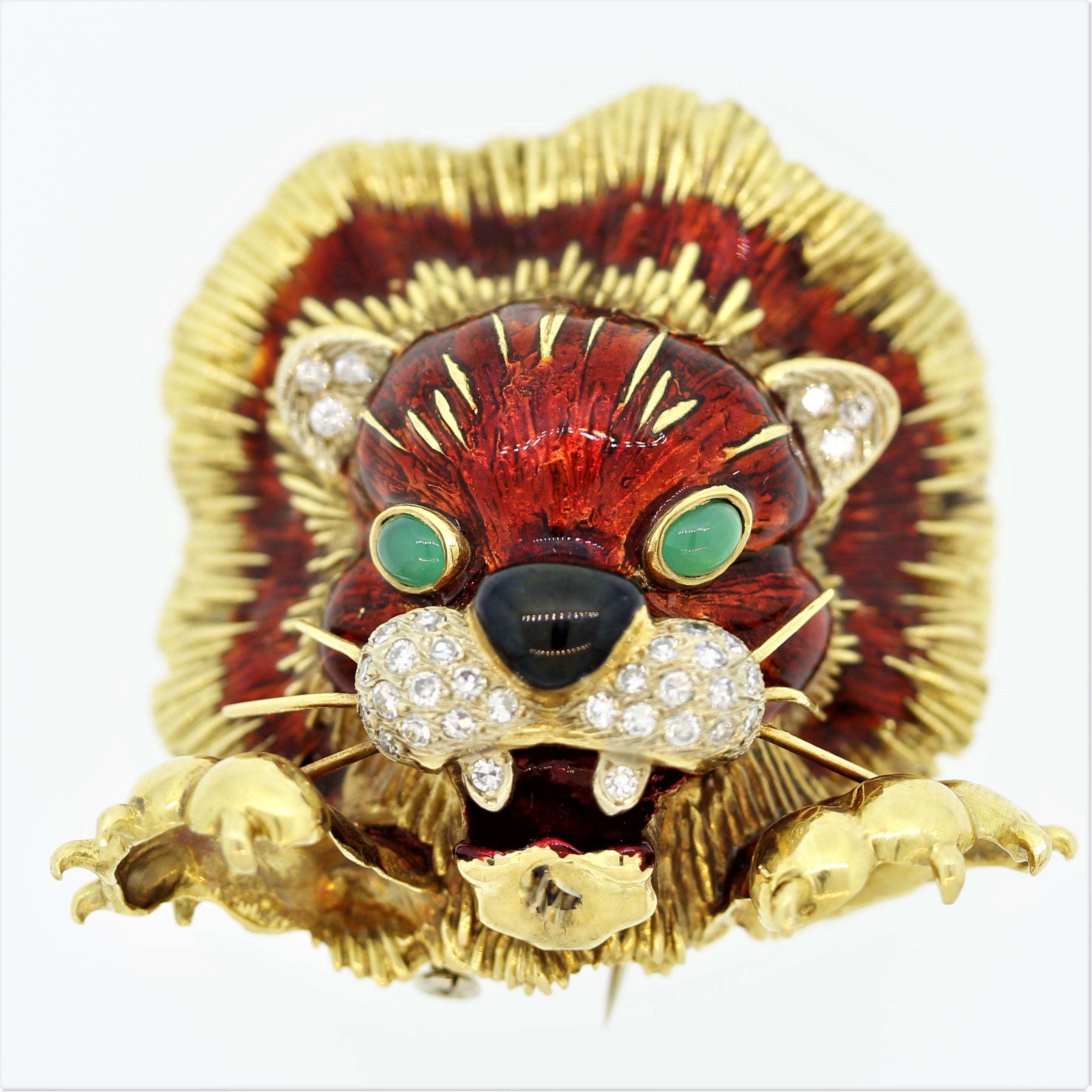 Italian Frascarolo Diamond Enamel Lion Brooch