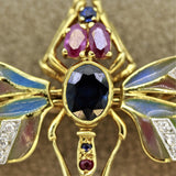 Plique-a-Jour Enamel Diamond Sapphire Ruby Gold Dragonfly Brooch