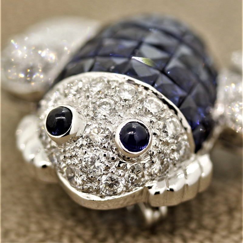 Mystery-Set Sapphire Diamond Gold Frog Brooch