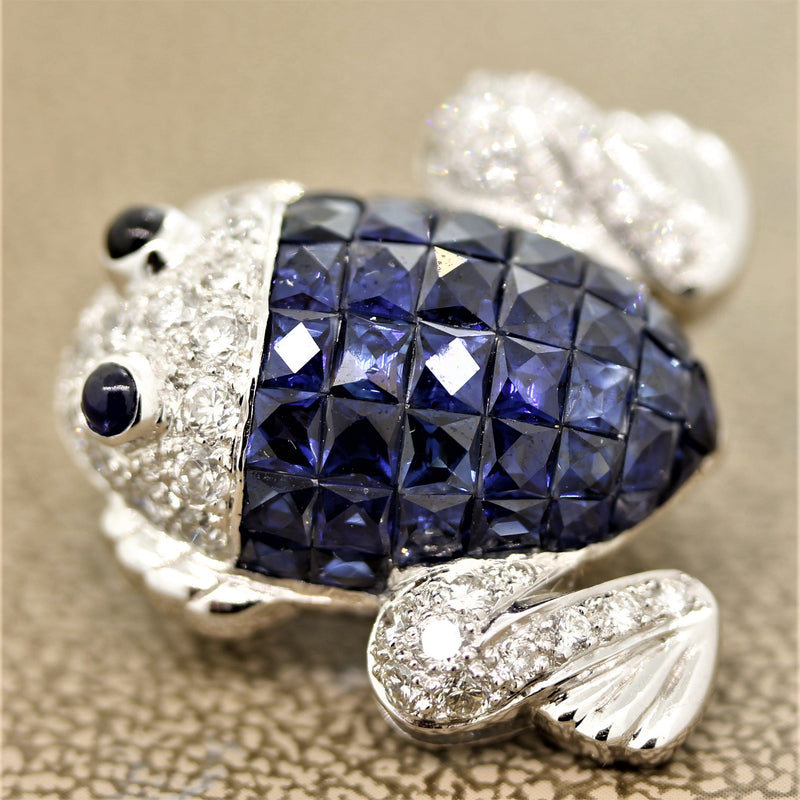 Mystery-Set Sapphire Diamond Gold Frog Brooch