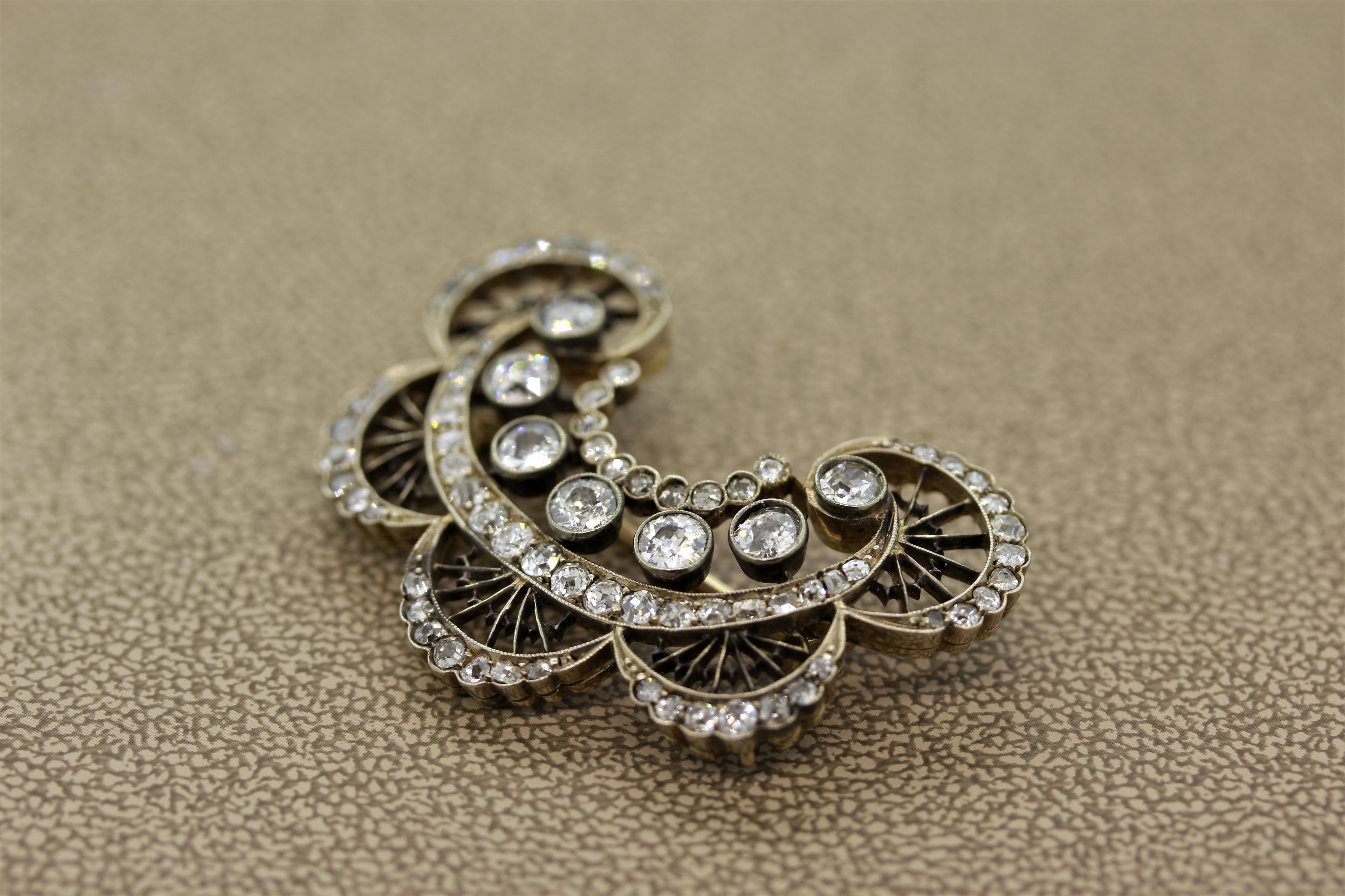 Antique Diamond Gold Silver-topped Brooch