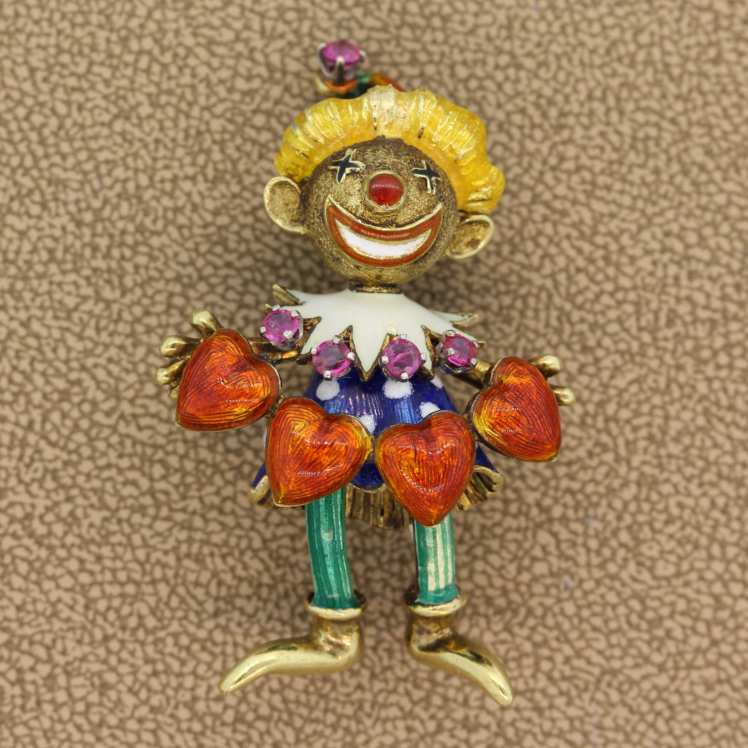 Ruby Enamel Gold Jester Brooch