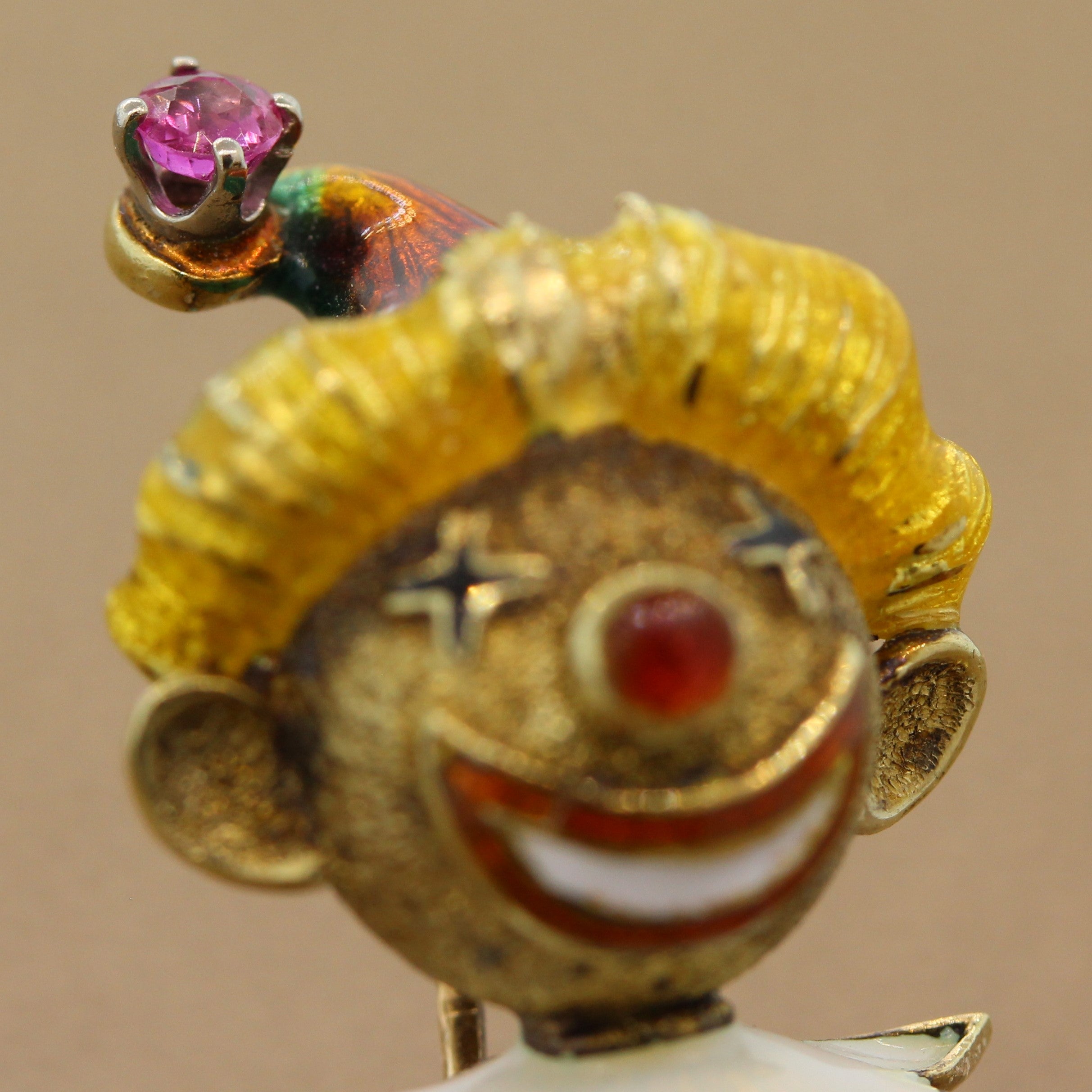 Ruby Enamel Gold Jester Brooch