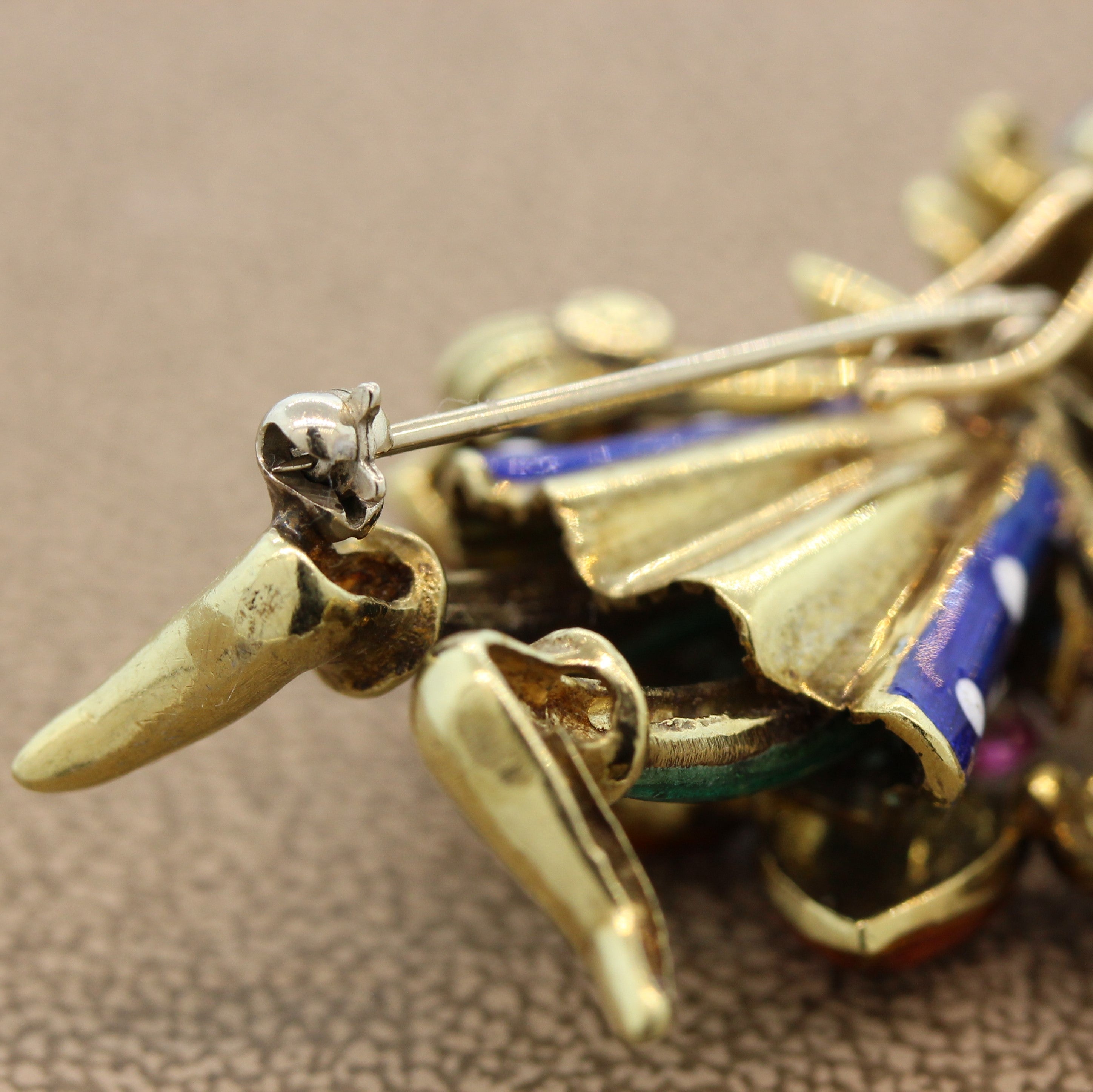 Ruby Enamel Gold Jester Brooch