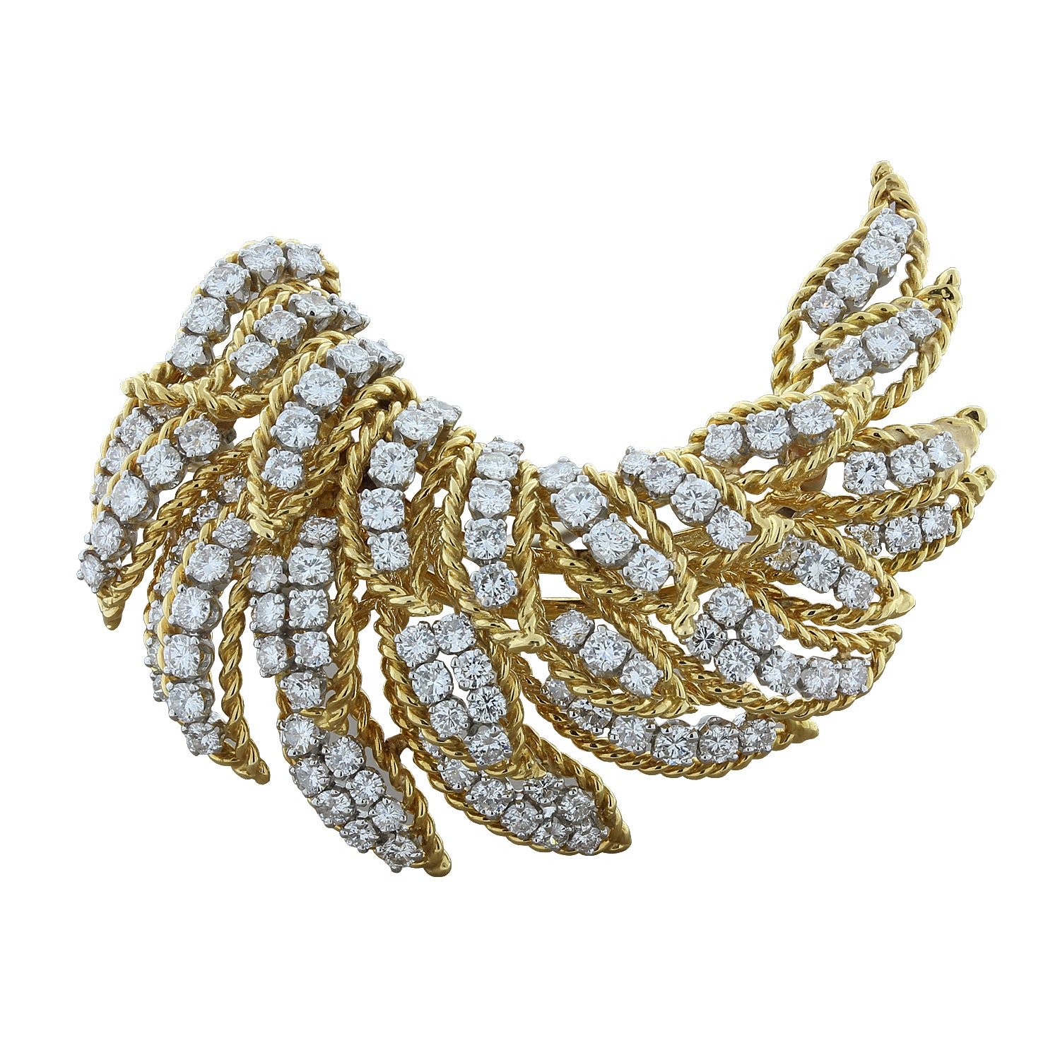 Estate Diamond Gold Feather Brooch