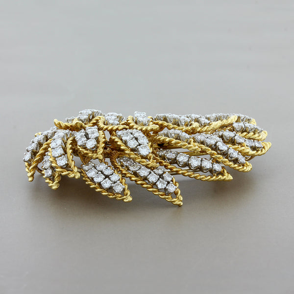 Estate Diamond Gold Feather Brooch