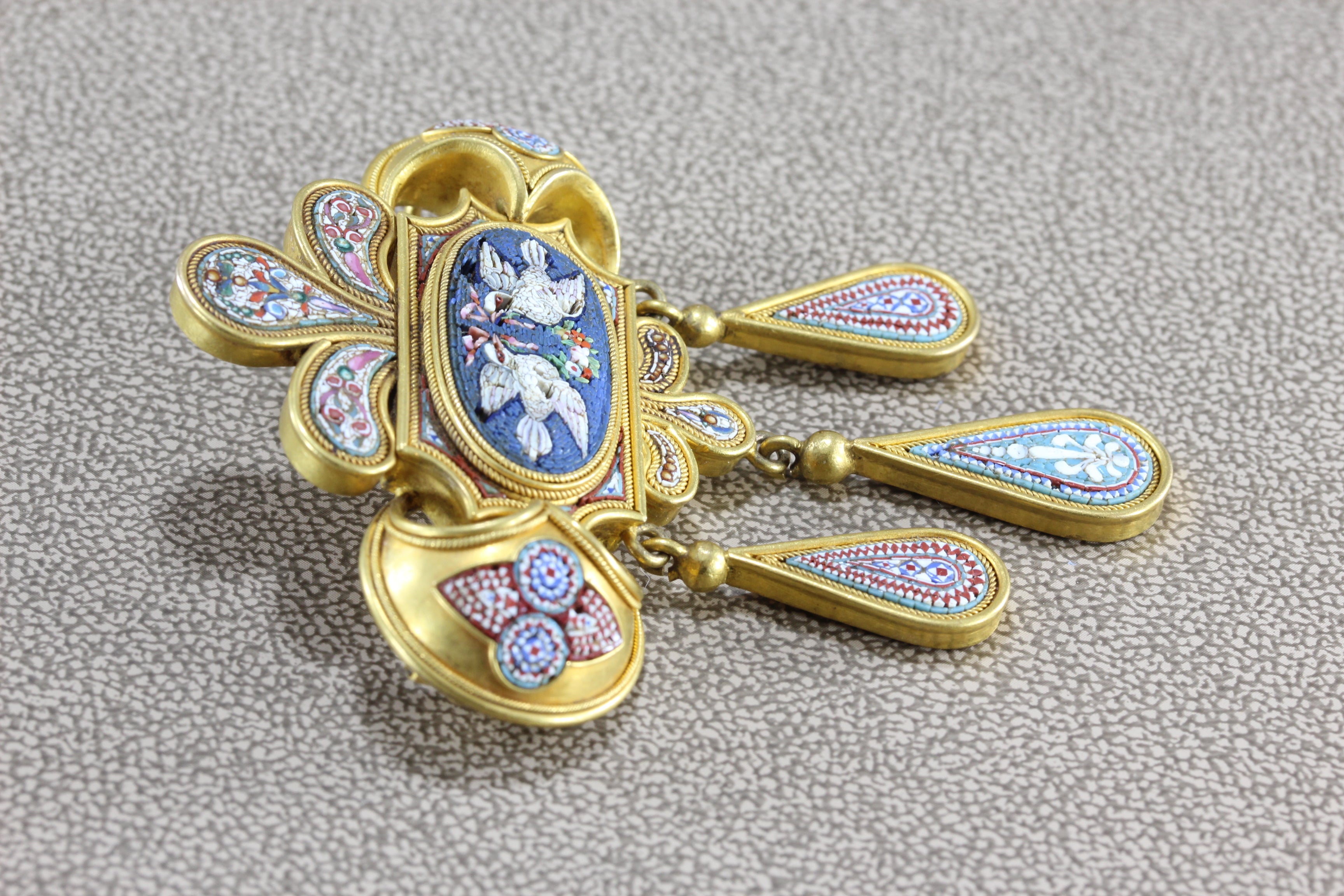 Victorian Italian Micro-Mosaic Gold Dove Brooch