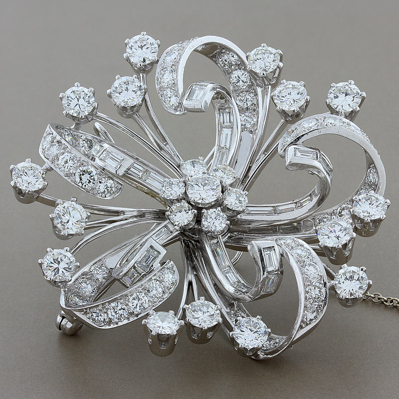 Estate Large Diamond Floral Platinum Pendant Brooch