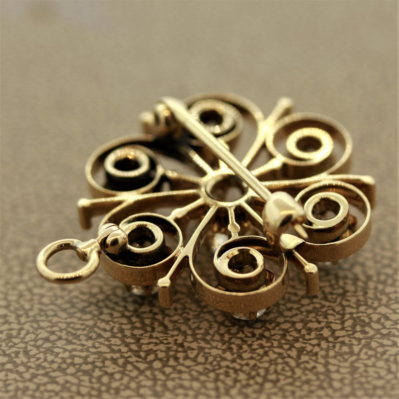 Victorian Diamond Gold Star Pin Brooch