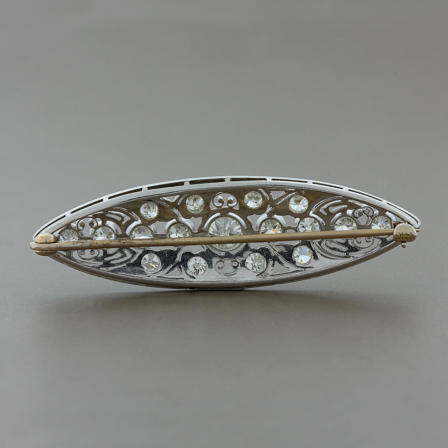 Edwardian Diamond Platinum Navette Brooch