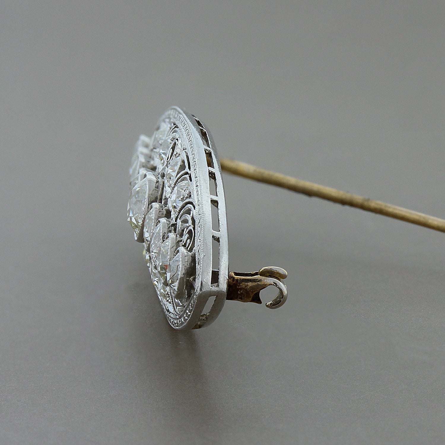 Edwardian Diamond Platinum Navette Brooch