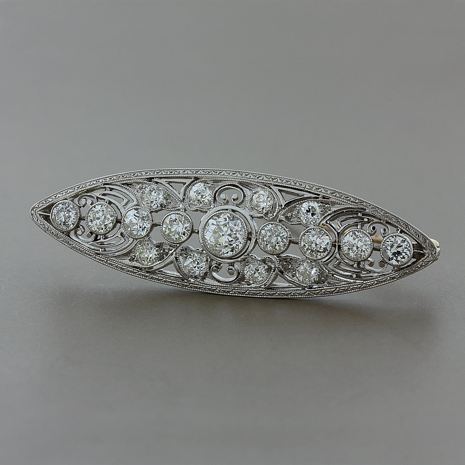 Edwardian Diamond Platinum Navette Brooch