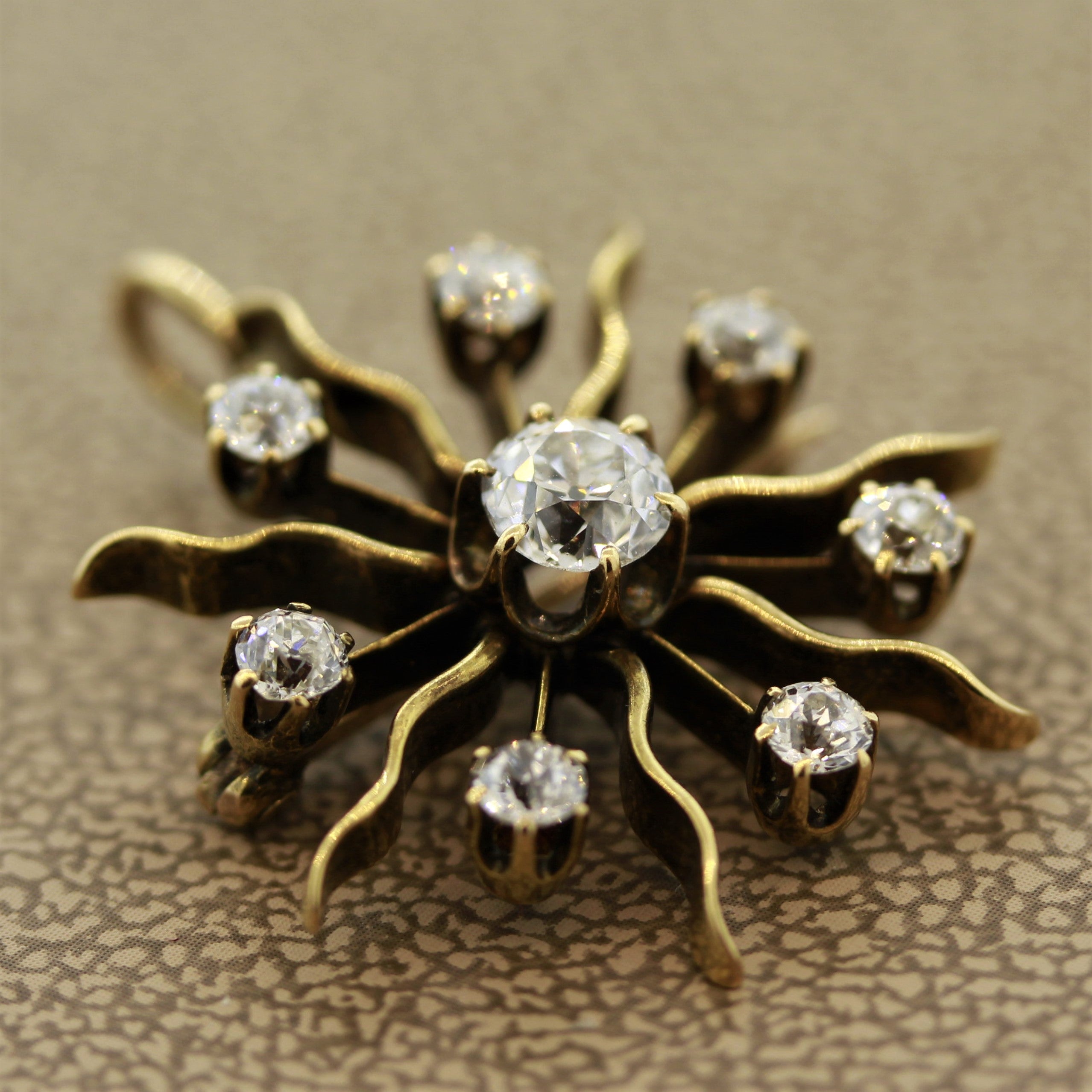 Victorian Diamond Gold Sunburst Pin Brooch