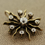 Victorian Diamond Gold Sunburst Pin Brooch