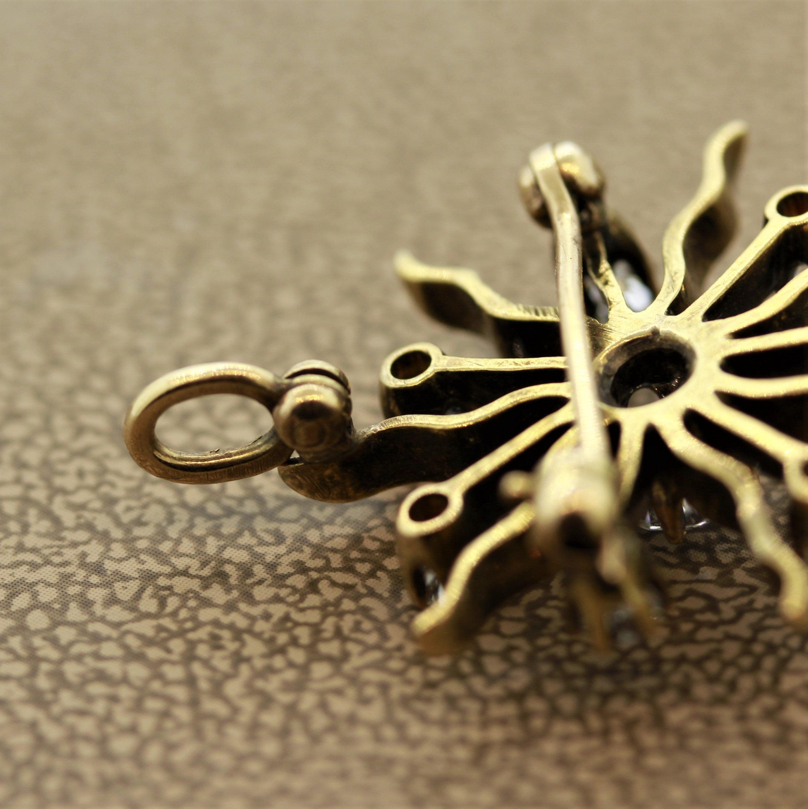 Victorian Diamond Gold Sunburst Pin Brooch