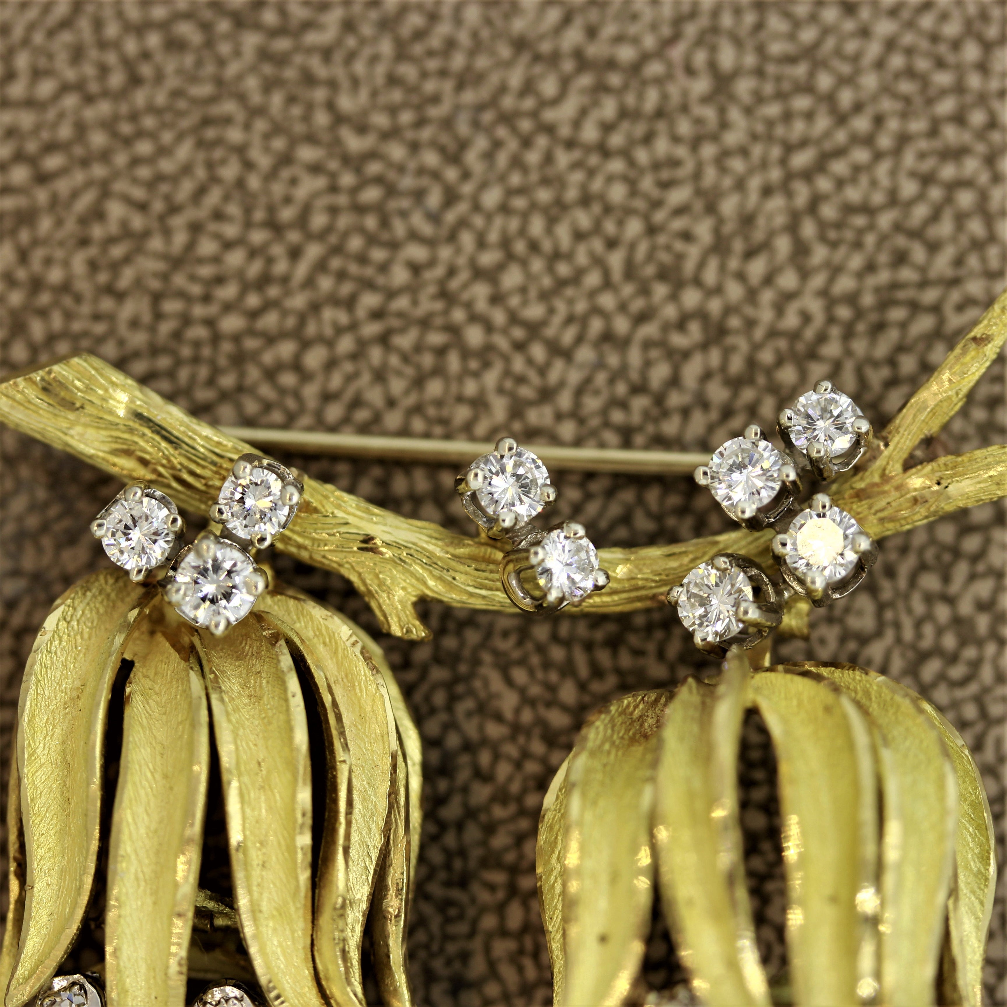 Diamond Gold “Tree Branch” Brooch