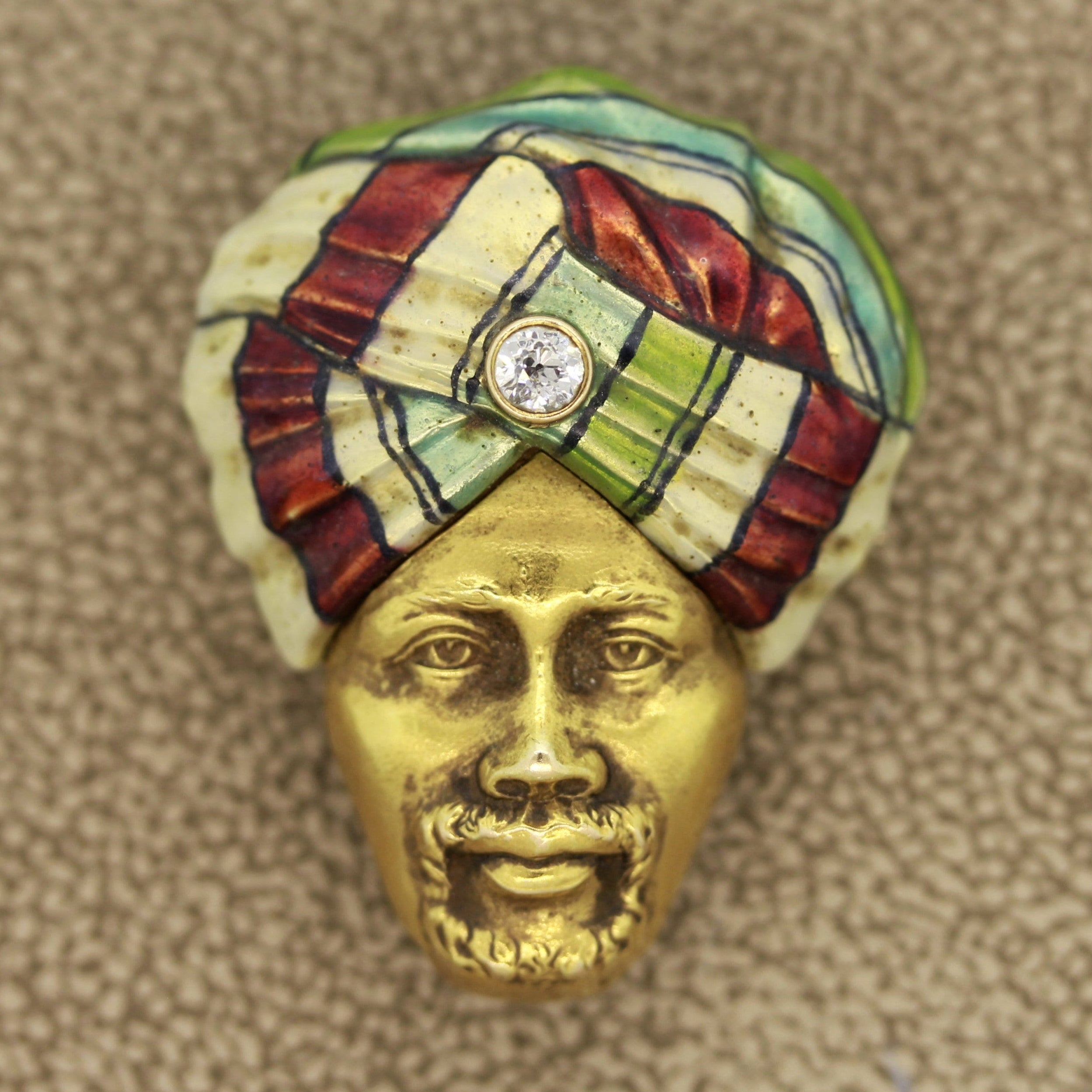 Antique Diamond Enamel Man-in-Turban Pin-Brooch