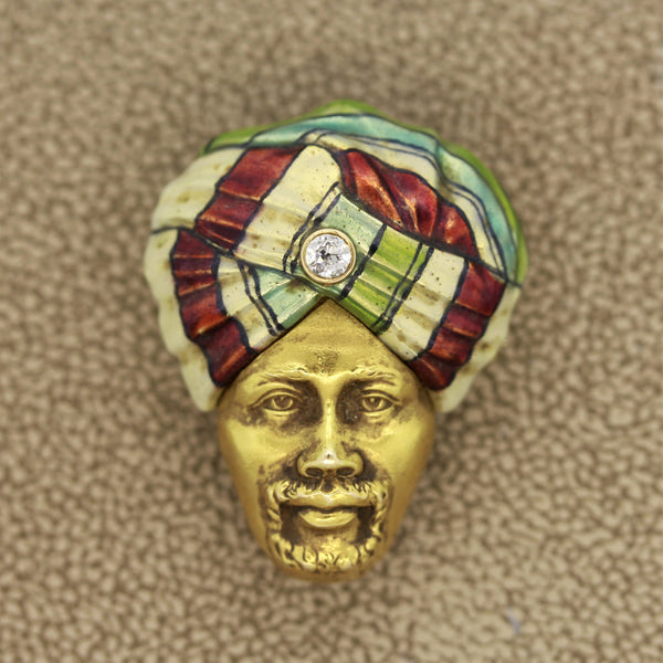 Antique Diamond Enamel Man-in-Turban Pin-Brooch