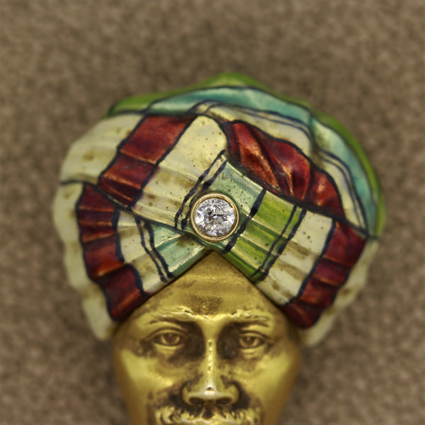 Antique Diamond Enamel Man-in-Turban Pin-Brooch