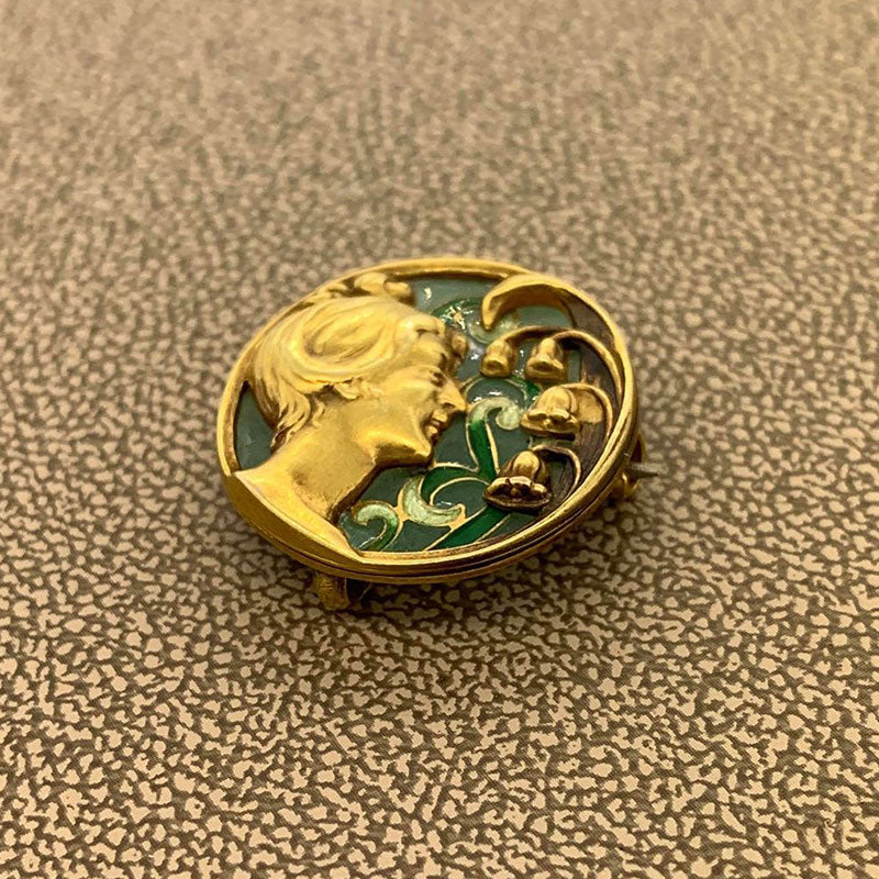 Plique-à-Jour Enamel Gold Brooch Pendant