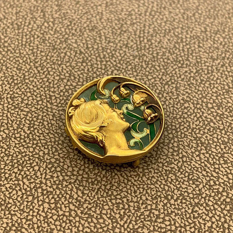 Plique-à-Jour Enamel Gold Brooch Pendant