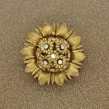 French Diamond Gold Sunflower Brooch