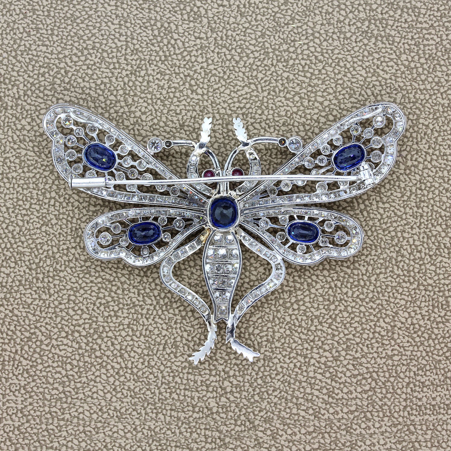 Art Deco Diamond Sapphire Ruby Platinum Butterfly Brooch