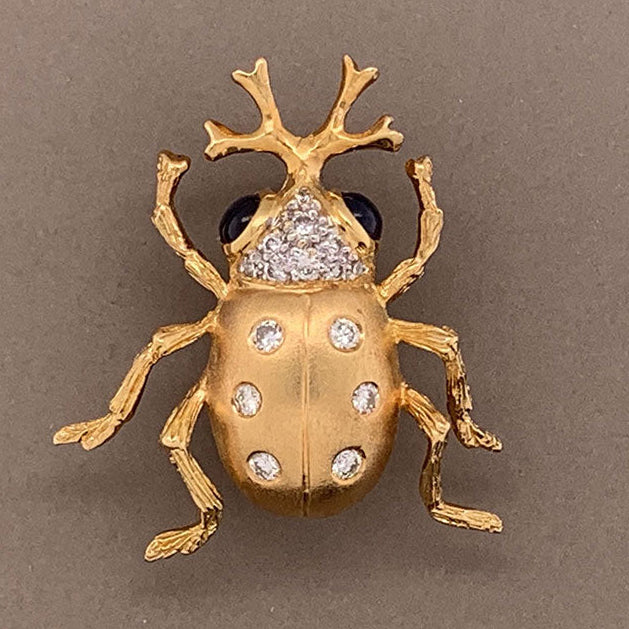 Sapphire Diamond Gold Insect Pin Brooch