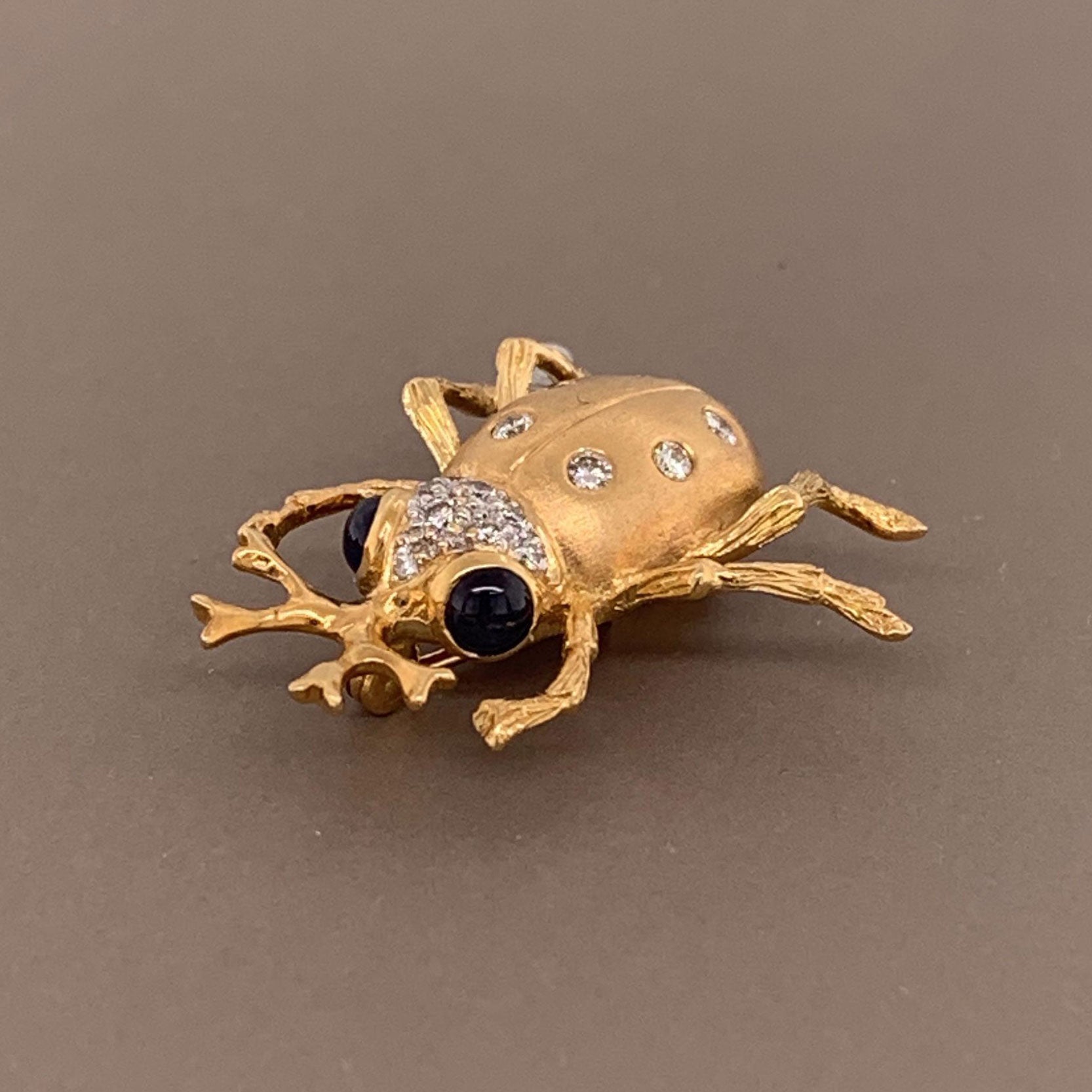 Sapphire Diamond Gold Insect Pin Brooch