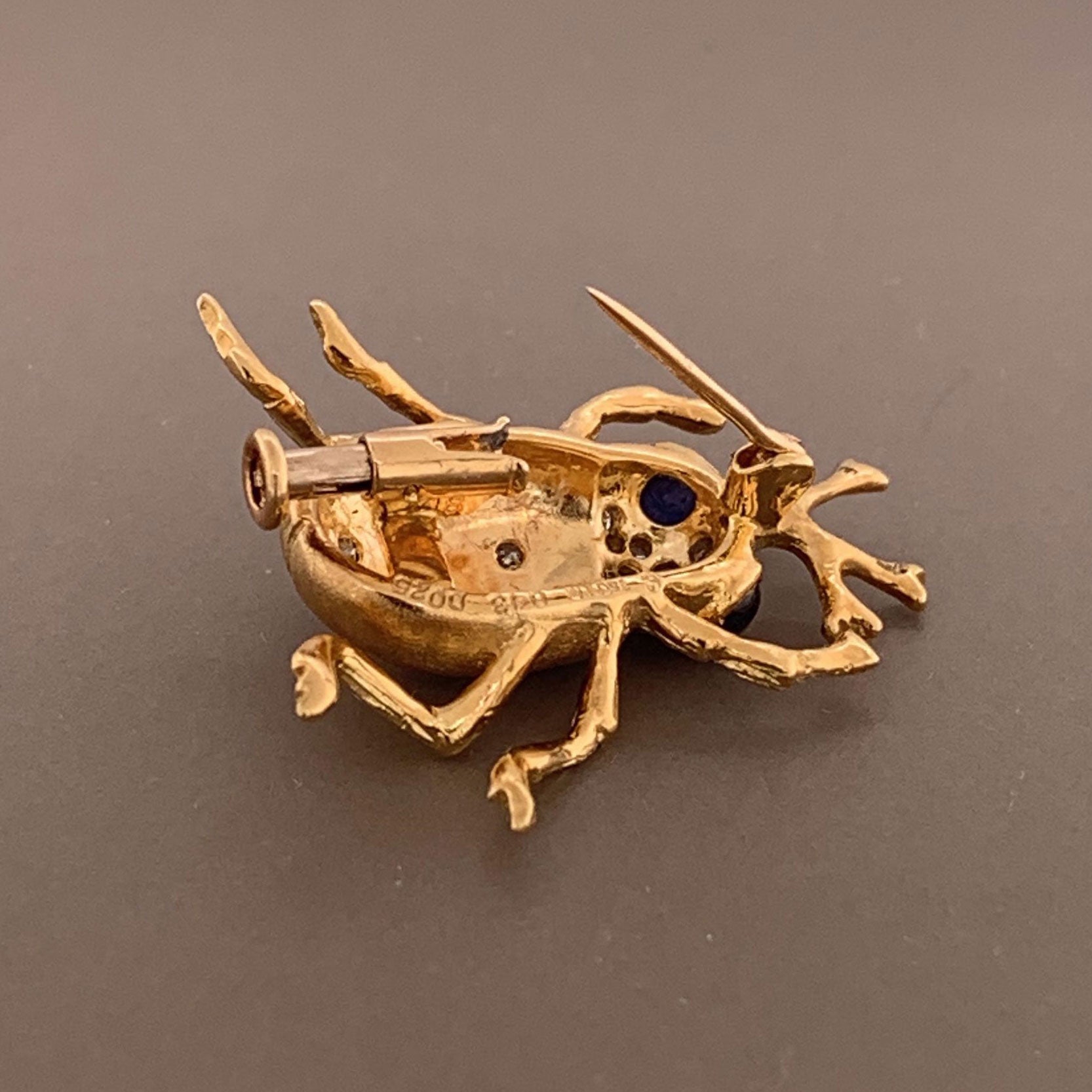 Sapphire Diamond Gold Insect Pin Brooch