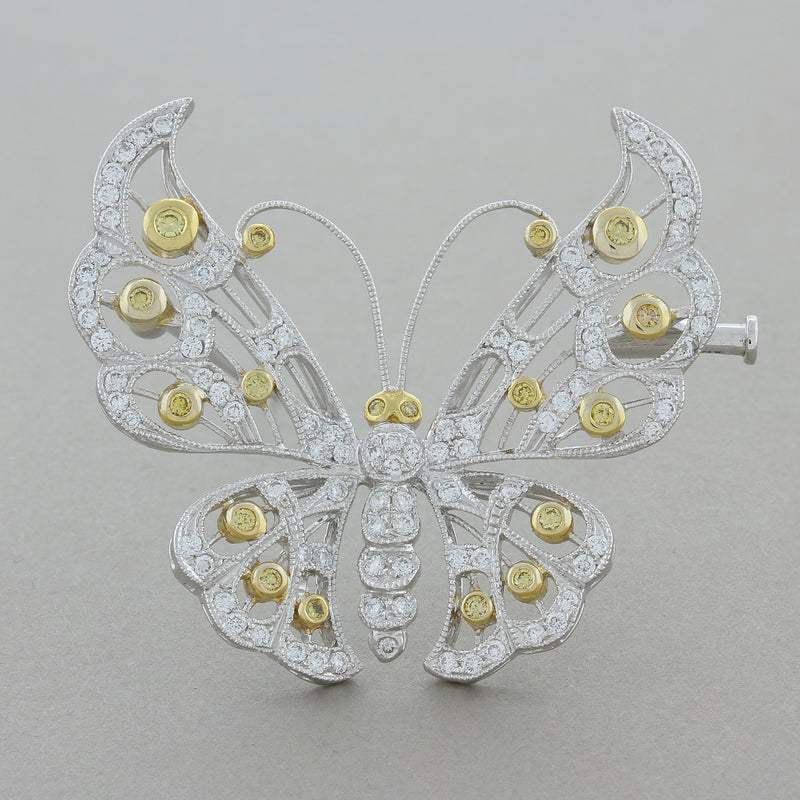 Fancy Color Diamond Gold Butterfly Brooch