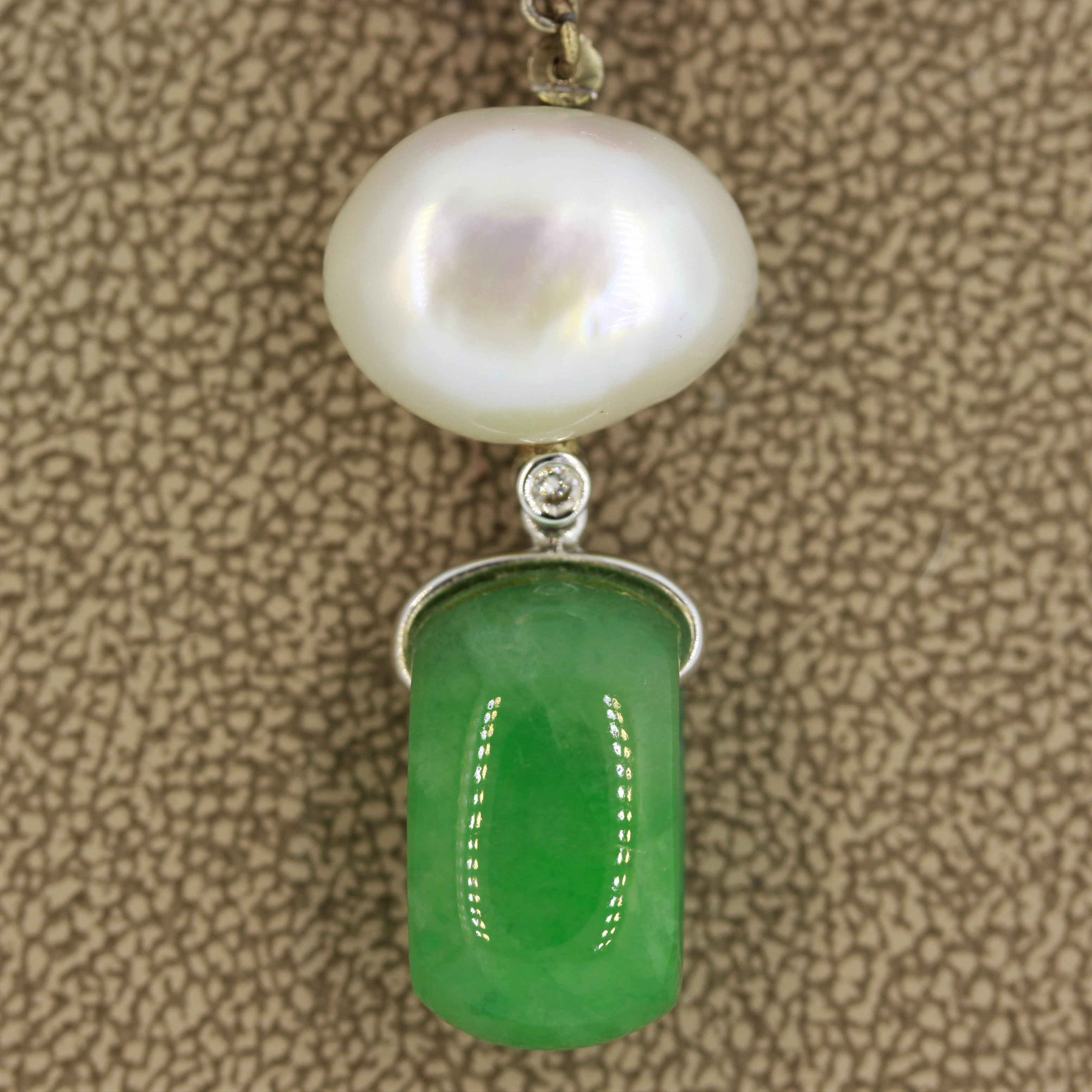 Coral Pearl Jadeite Jade Diamond Gold Drop Brooch