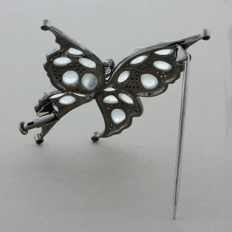 Moonstone Diamond Gold Butterfly Brooch