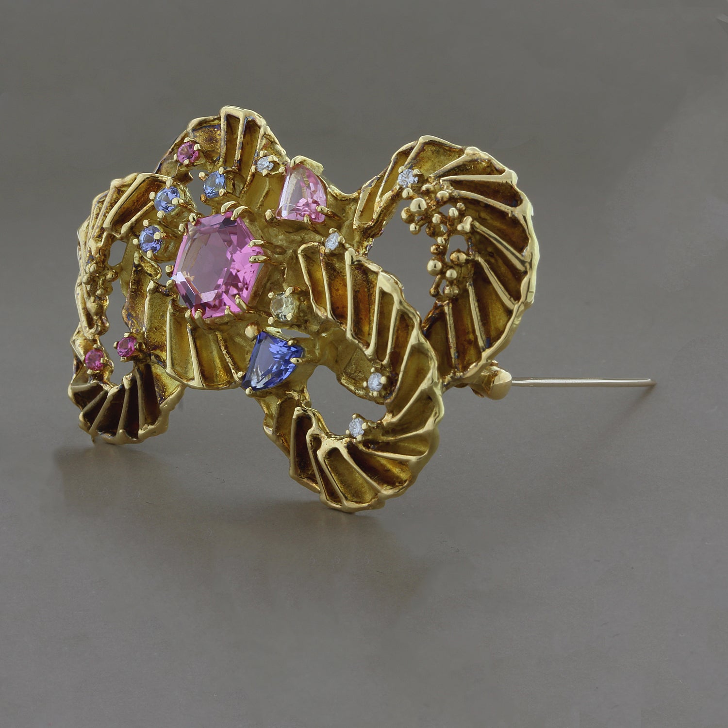 Estate Tourmaline Diamond Gold Brooch