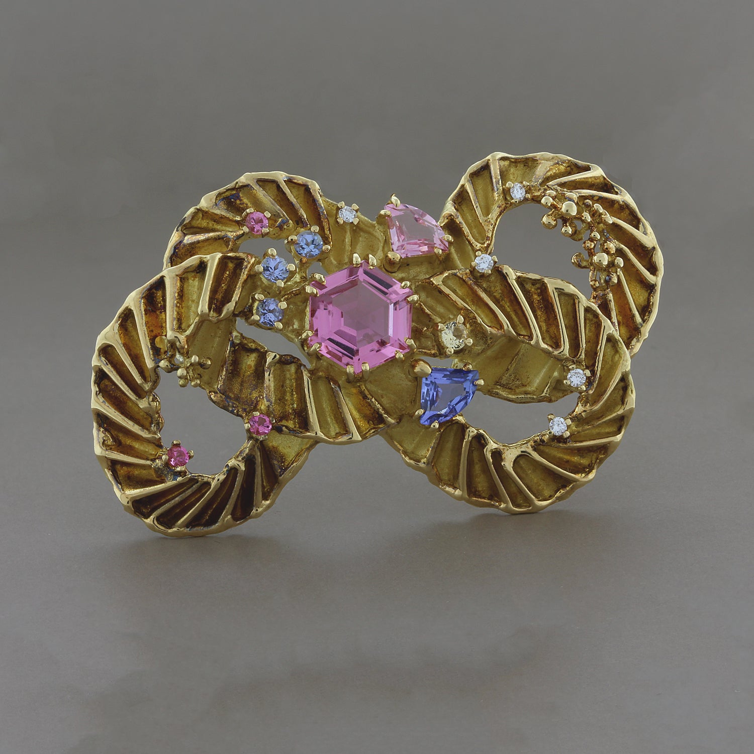 Estate Tourmaline Diamond Gold Brooch