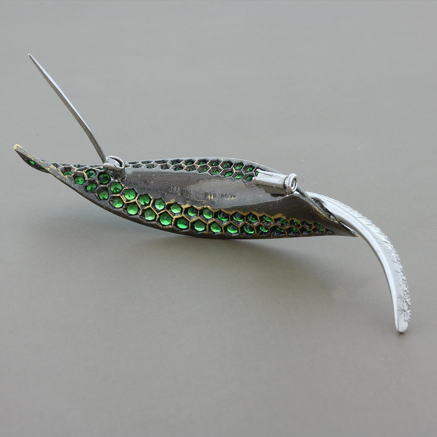 Estate Tsavorite Diamond Gold Leaf Brooch